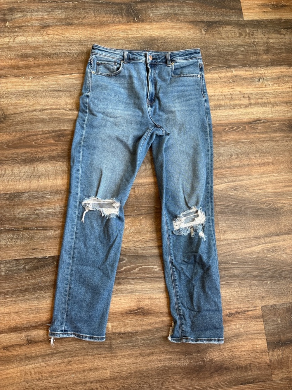 American Eagle Outfitters Distressed Blue Slim Straight Jeans